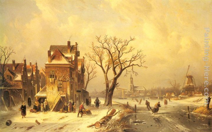 Charles Henri Joseph Leickert Skaters in a Frozen Winter Landscape